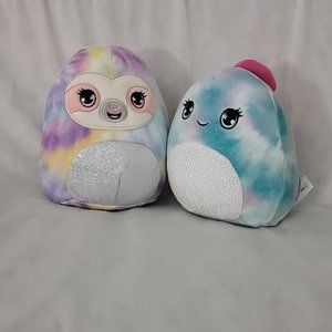 Squishmallows Mystery Squad Tiedye scented Sloth & Dinosaur plushies